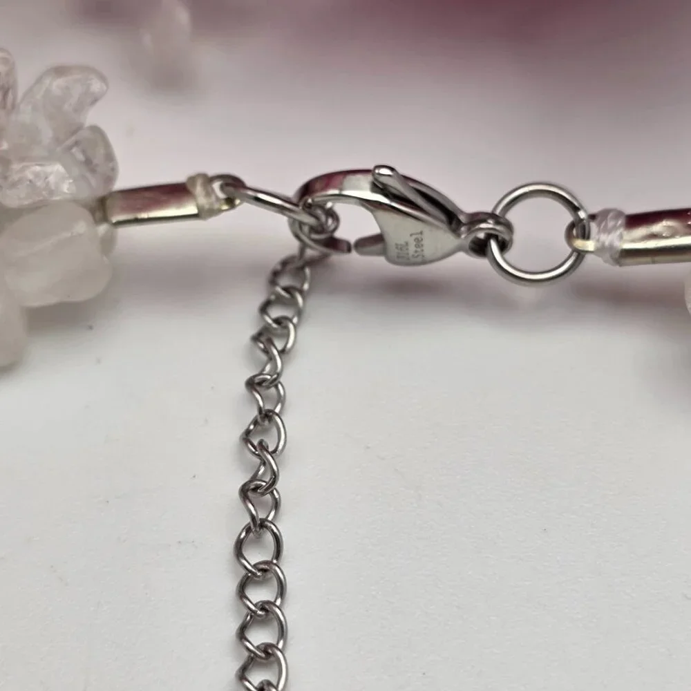 Clear Quartz Chip Necklace Earrings Set Natural Crystal Statement 21 In Adj.